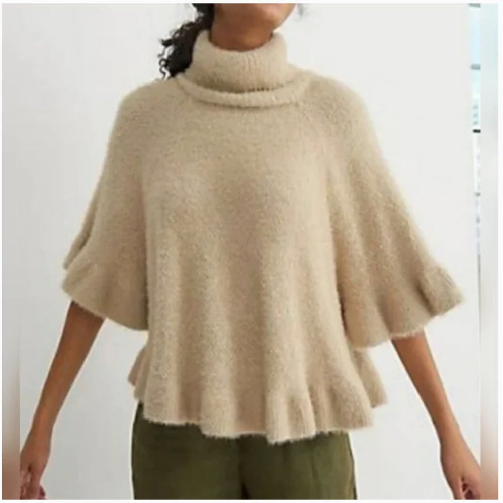 NWT Anthropologie Ruffled Turtleneck Poncho